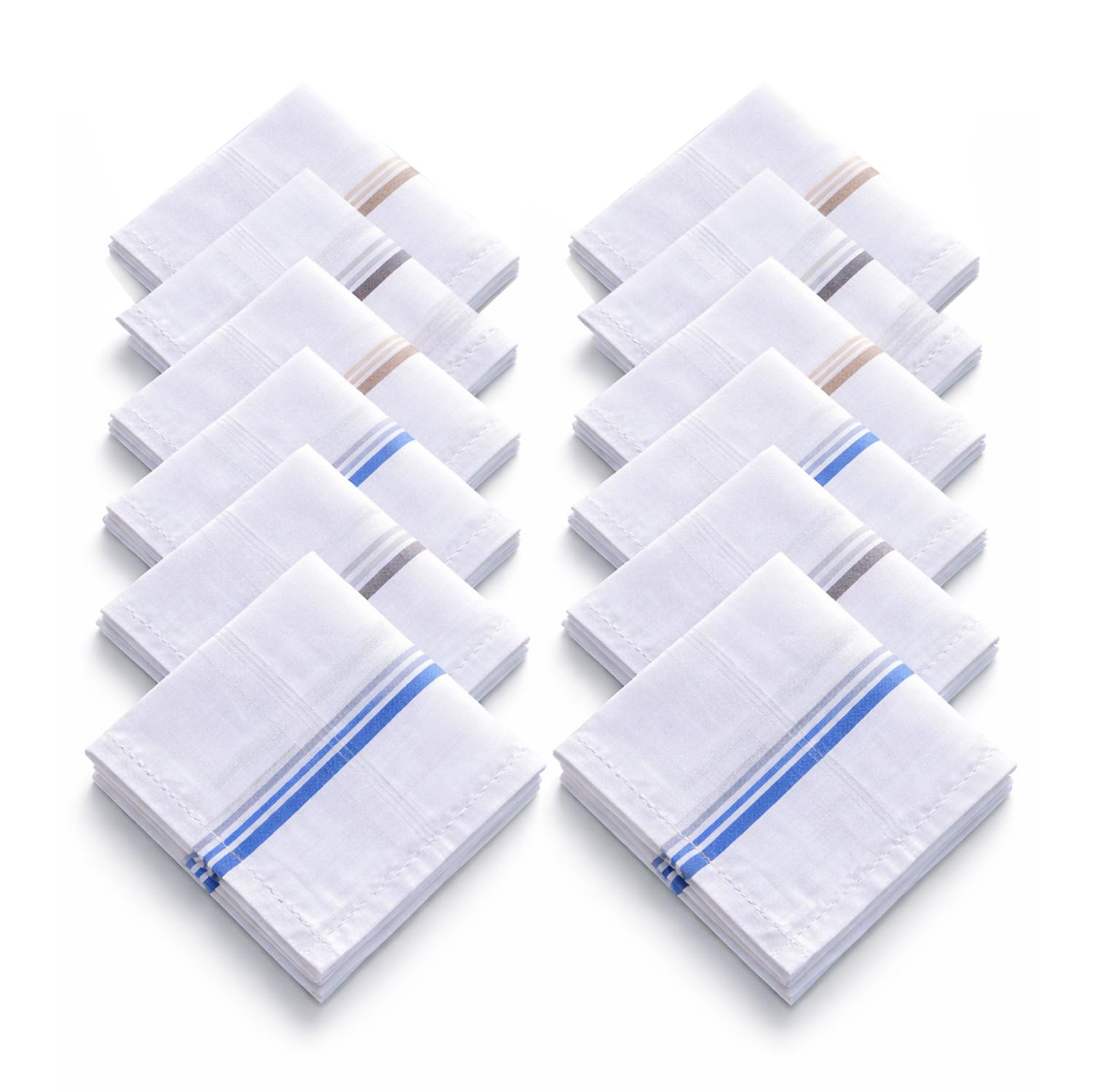 12 Pack | Premium Cotton Handkerchiefs for Men | White Big Size Hankies 43x43 CM | Soft Daily Use Rumal