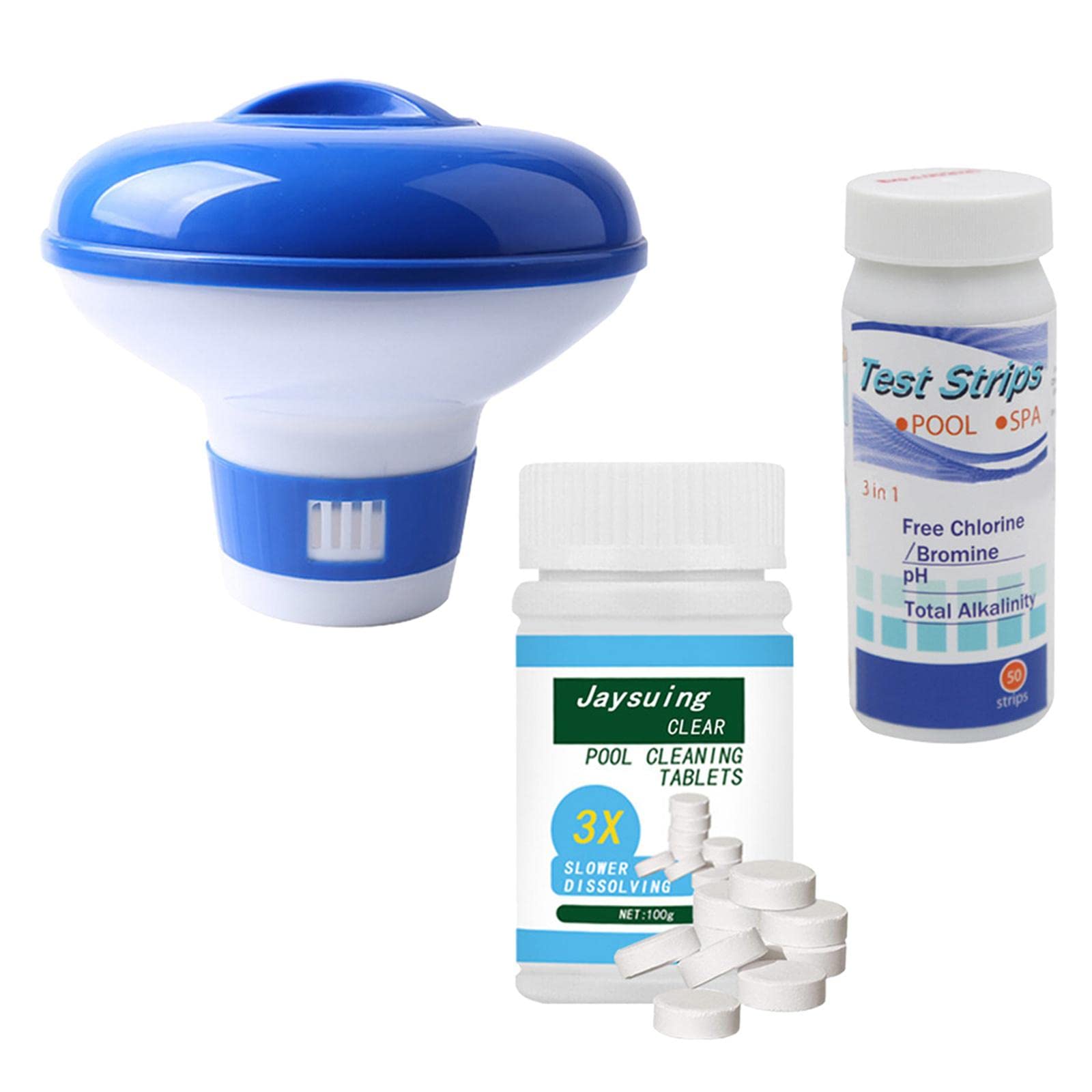 UJEAVETTE 3pcs/Set Pool Floating Chlorine Dispenser w/Tablets Swimming Pool Accs 100g Tablets-image-23