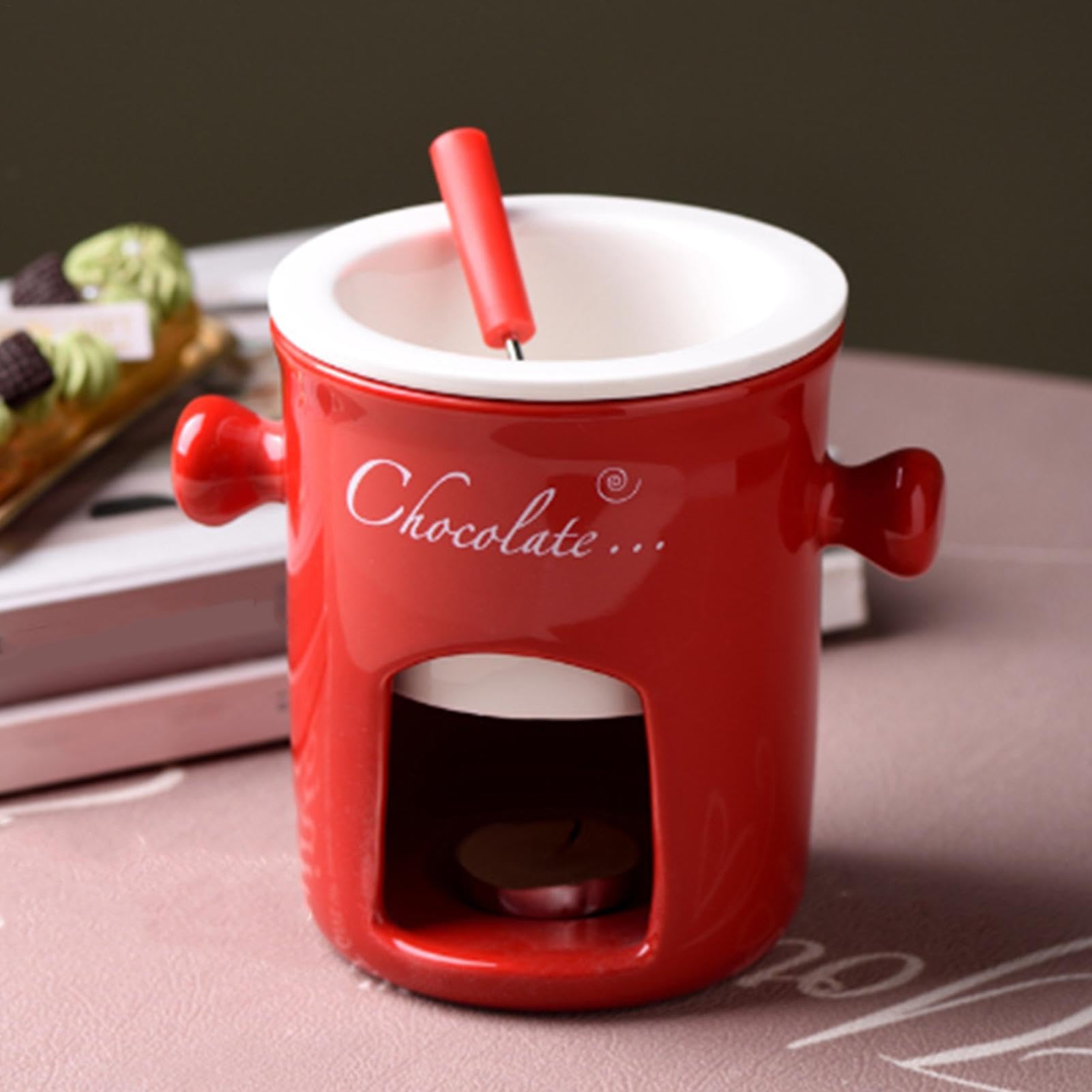 Set per fonduta di cioccolato, ciotola in ceramica, forchette, pentola a fusione, set per fonduta di cioccolato, fonduta di cioccolato, fonduta di formaggio