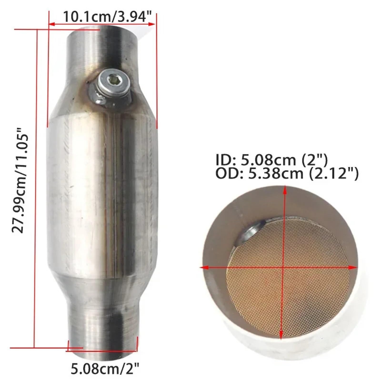 katalizator akcesoria 2'' 2,25'' 2,5'' 3" Uniwersalny katalizator z sondą tlenową 400 ogniw, tłumik o wysokim przepływie, okrągły, ze stali nierdzewnej | 2 inch