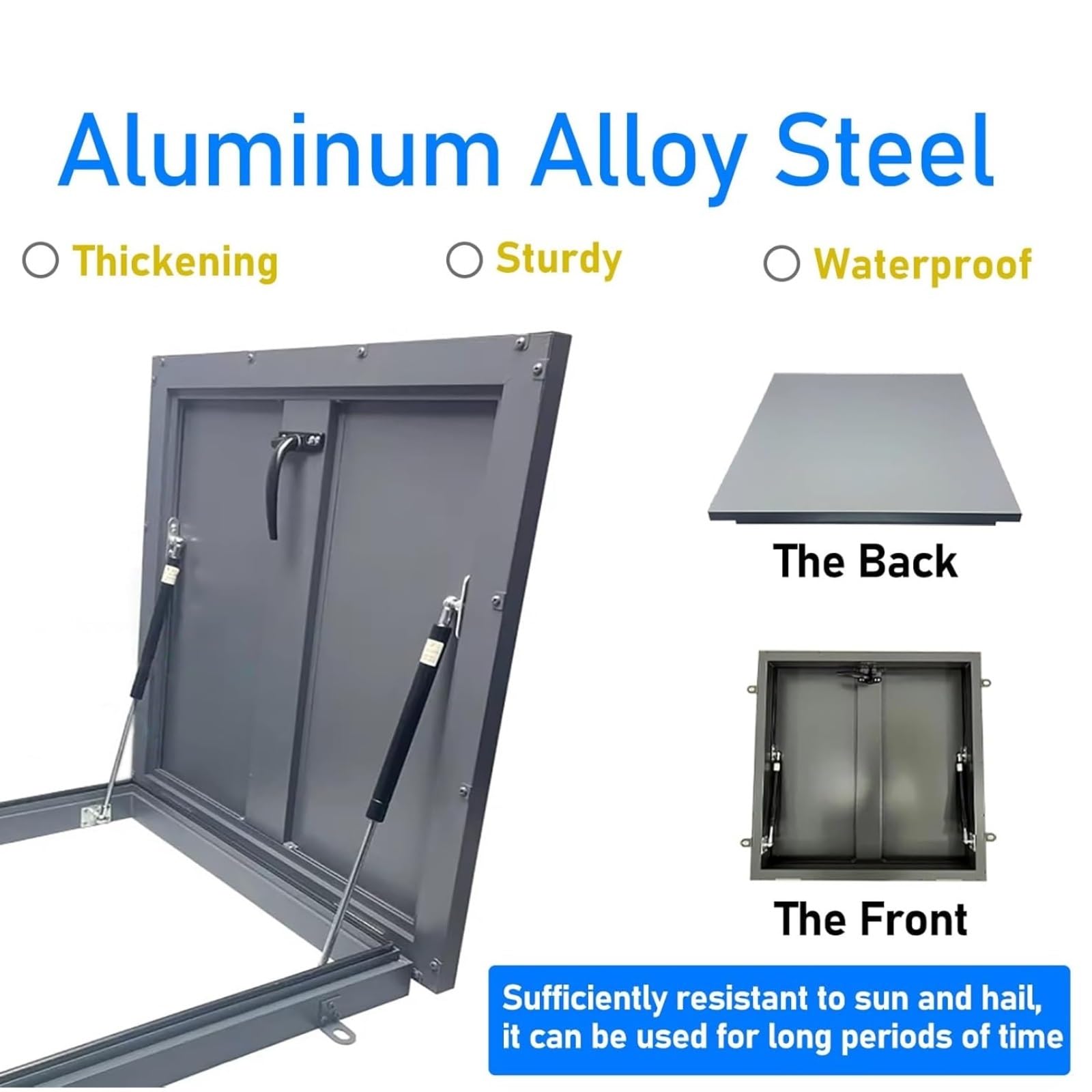 Trappe d'accès au toit en alliage d'aluminium avec vérin à gaz et poignée pour porte d'accès polyvalente (60 x 60 cm)