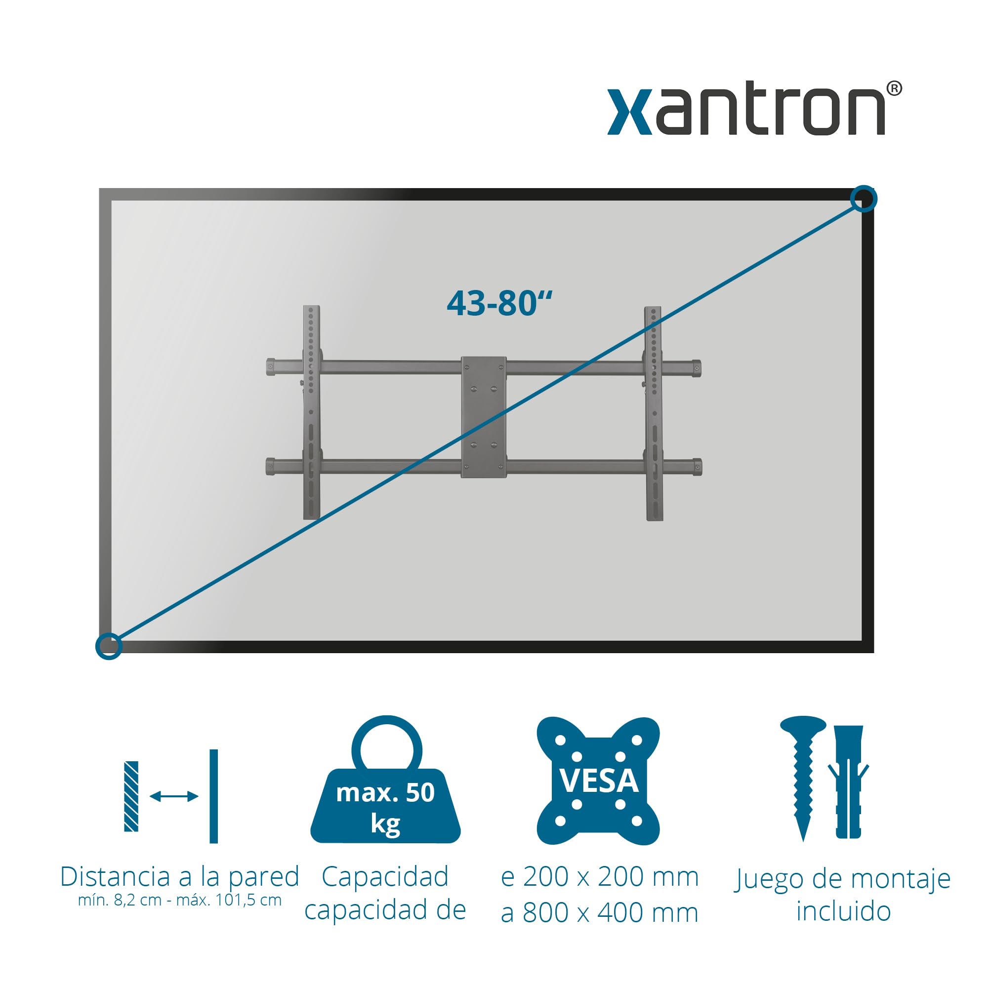 Xantron® STRONGLINE-960XL Soporte TV Pared Giratorio 43-80 Pulgadas y VESA 200x200 a 800x400 / Soporte TV Brazo Largo/pequeña Distancia a la Pared - Incl. Material de Montaje