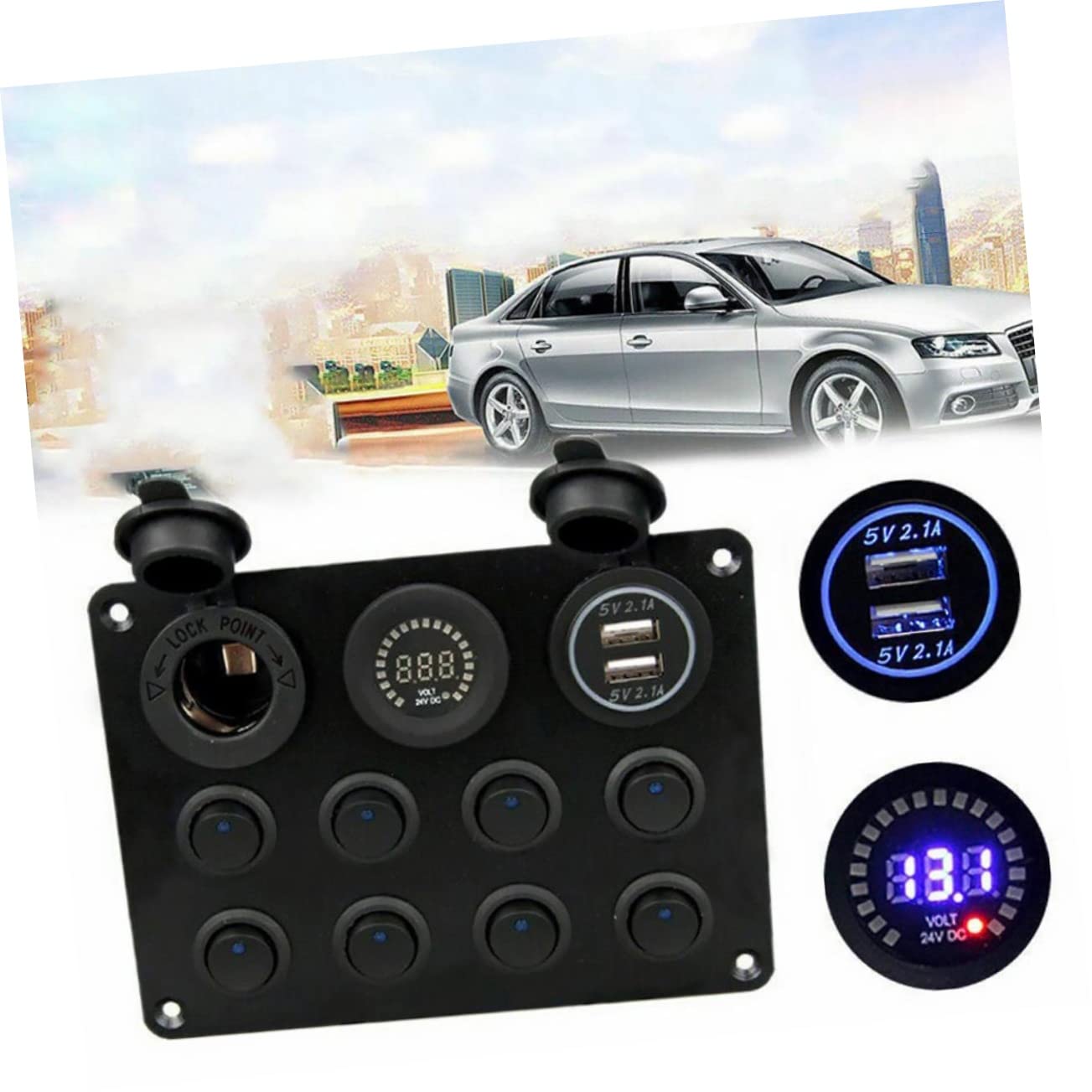 Cabilock 12V Gang Automotive Panel with Dual USB Ports and Digital Voltmeter for Vehicles Boats Rvs and Trucks Convenient Car Charging