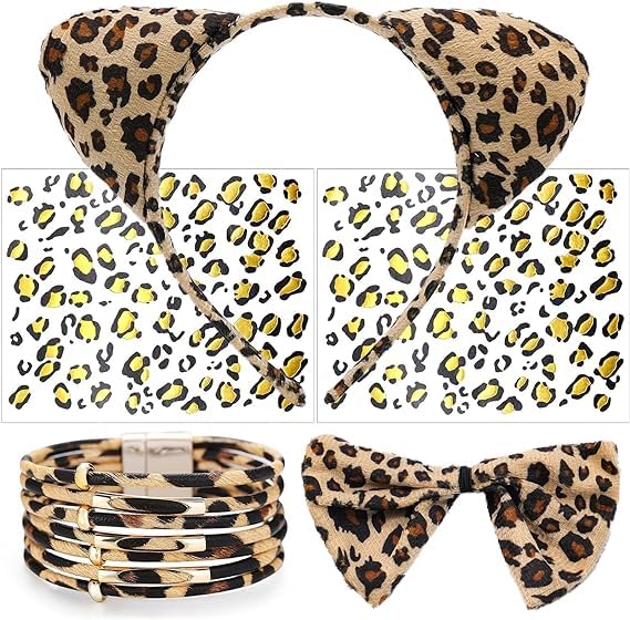 JLNGTHONG Leopard Kostüm Set, 5-teiliges Dekoration für Party mit Leoparden Kostümen für Damen, Kinder & mehr