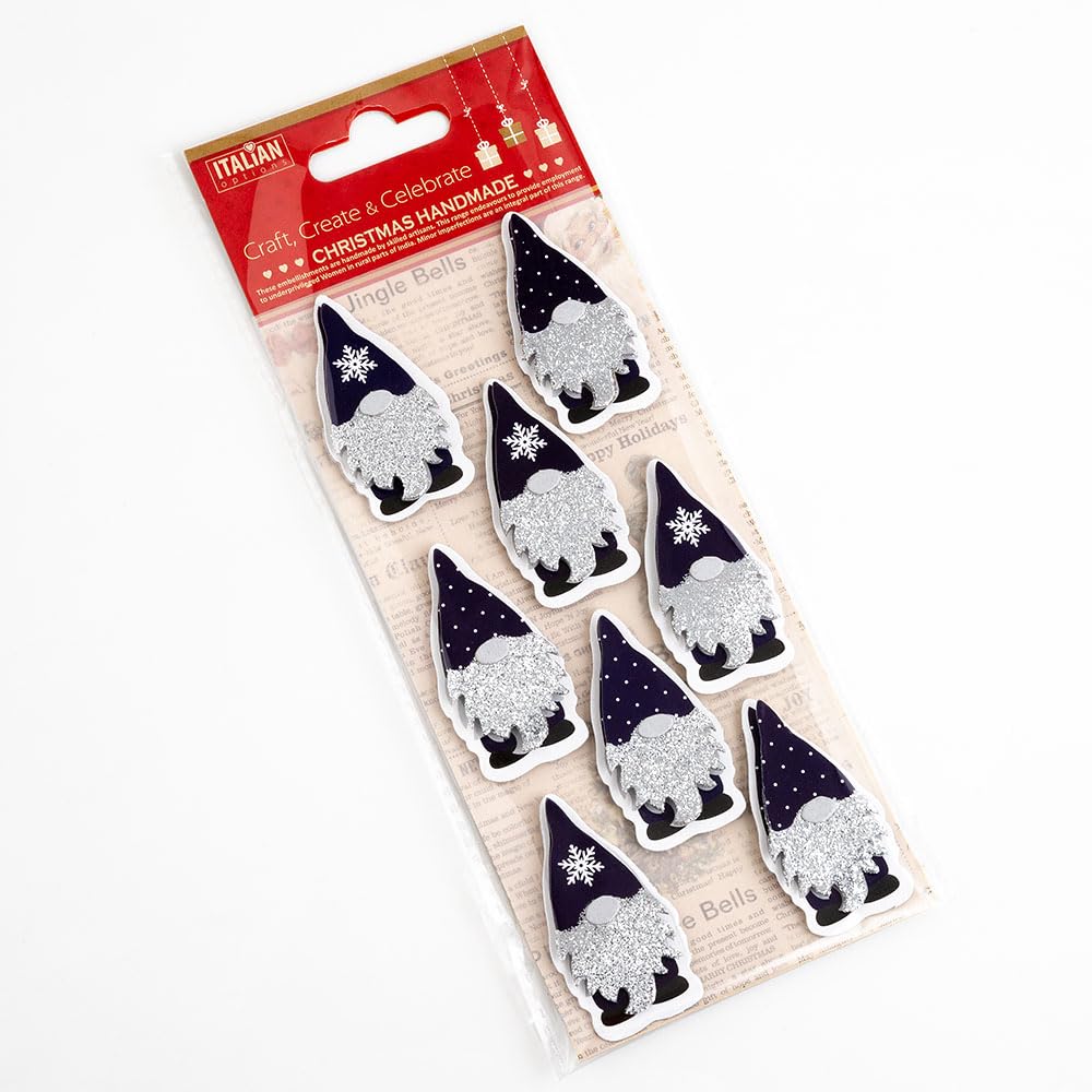 Italian Options Navy / Silver 5Cm Nordic Santa Christmas Craft Decorations Self Adhesive - (8 Pcs) - Navy/Silver