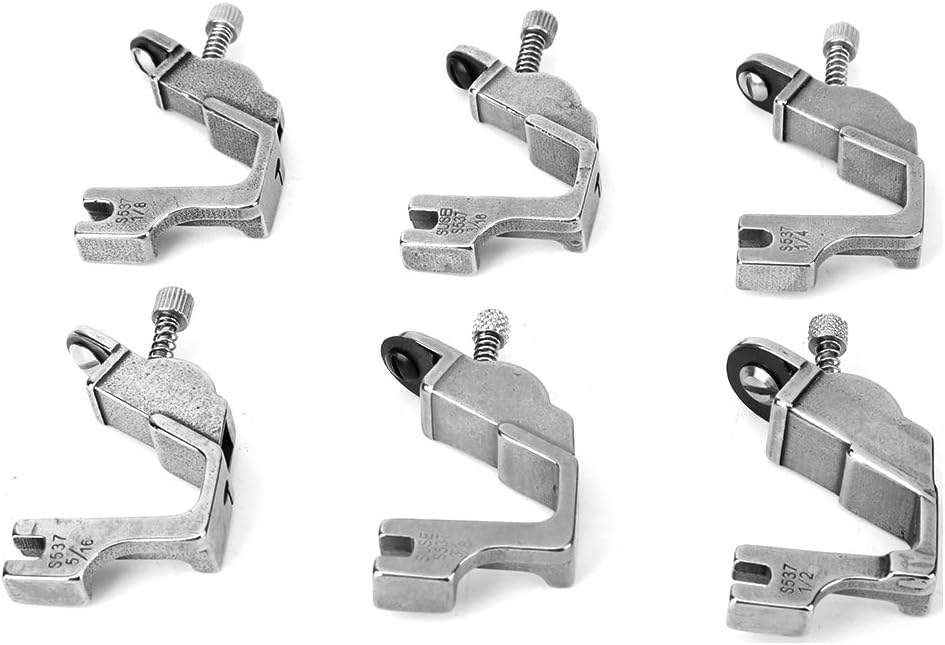 6Pcs All Steel Elastic Shirring Presser Foot Industrial Sewing Machine Accessories with 1/8 3/16 1/4 5/16 3/8 1/2 Presser Foot
