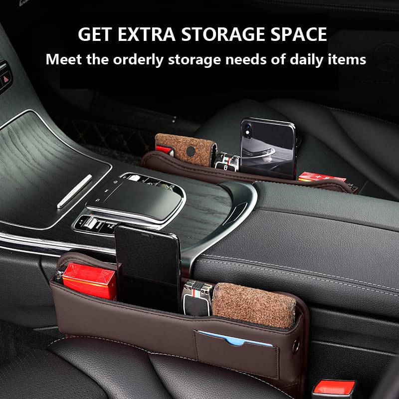 Miniatura 3 de Organizador de espacio para asiento de automóvil, bolsa de cuero para portavasos de automóvil, caja de almacenamiento para espacio de asiento, caja