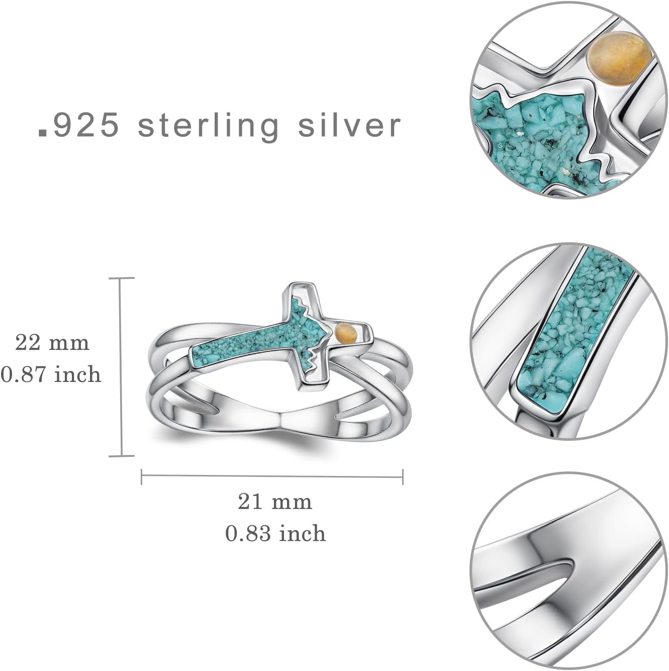 Mustard Seed Rings 925 Sterling Silver Turquoise Jewelry Cross Ring Mustard Seed Gift for Women - Image 6