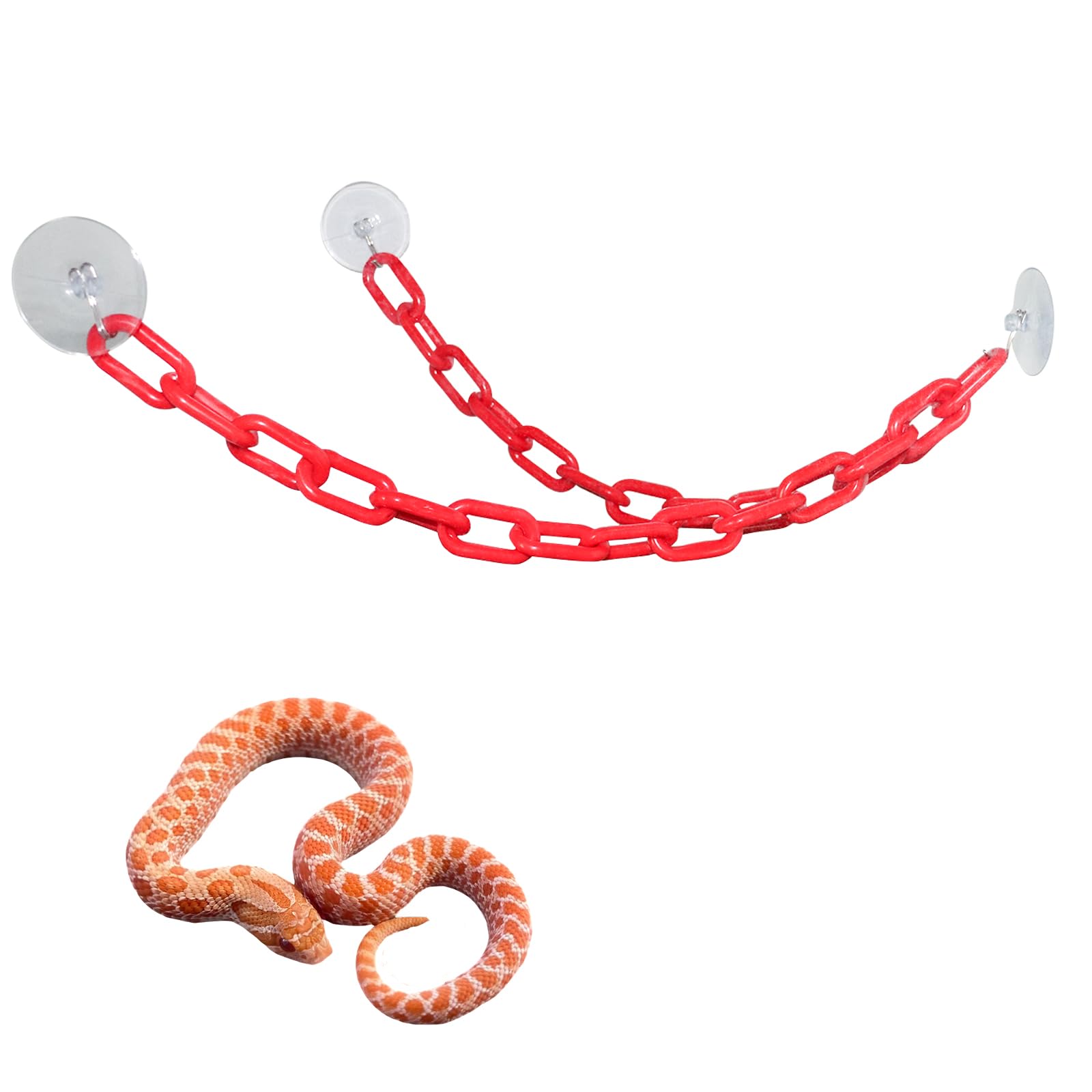 MinrzPet Red Plastic Climbing Chain for Reptiles – Adjustable Jungle Gym with Suction Cups | Terrarium Accessories for Geckos, Tree Frogs, Small