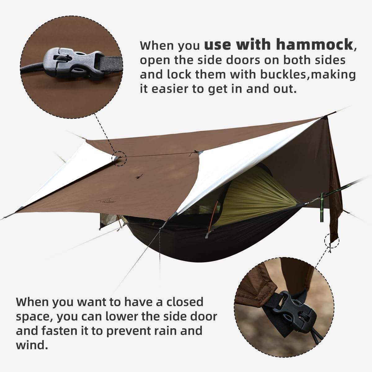 Ultralight Tarp, 14ft Hammock Rain Fly Lightweight Waterproof Camping Tent Tarp with Doors, Bushcraft Tarp Shelter for Backpacking Hiking Camping