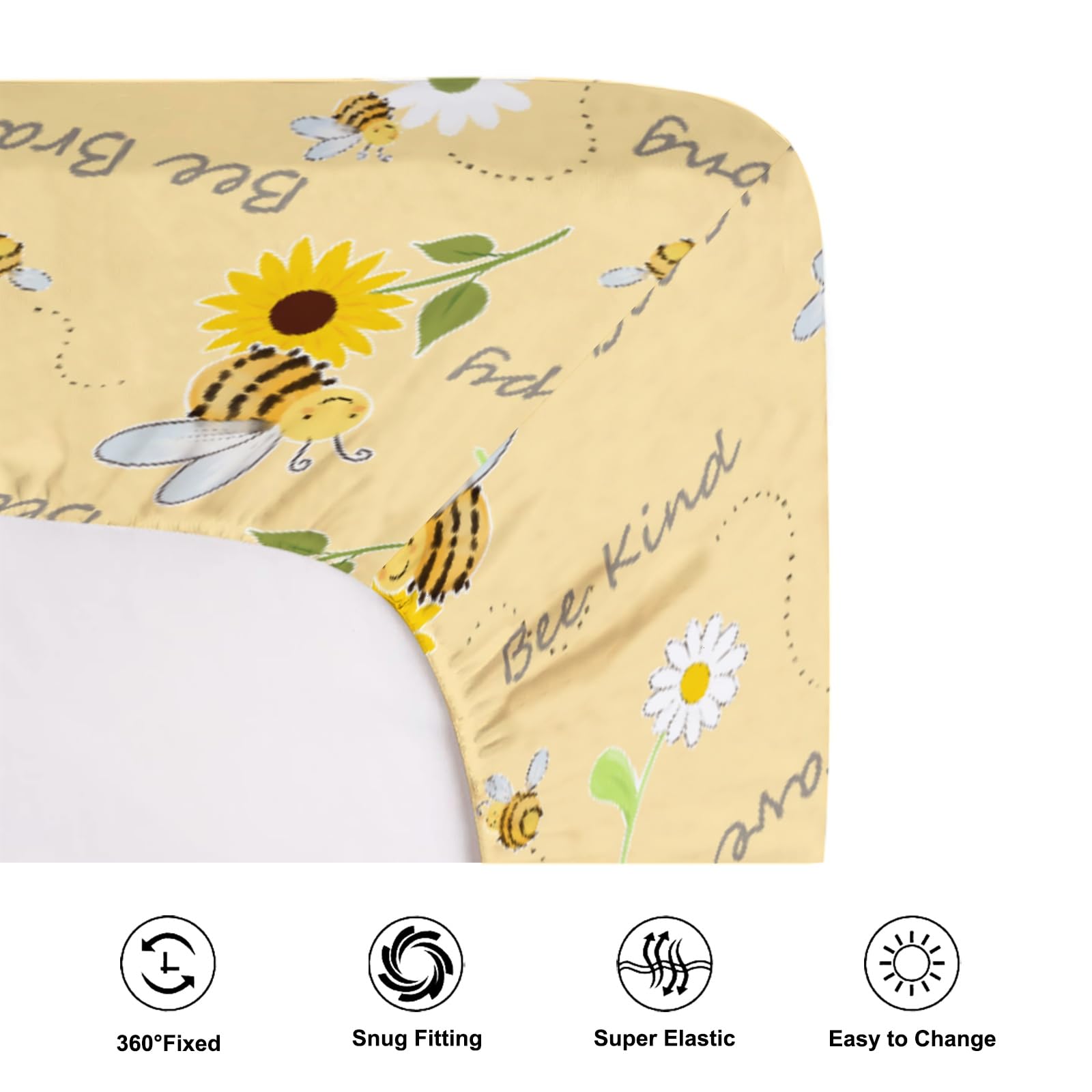 Sweet Bees Honey Sunflower Crib Sheet - 52x28 Inch Fitted Baby Mattress Cover