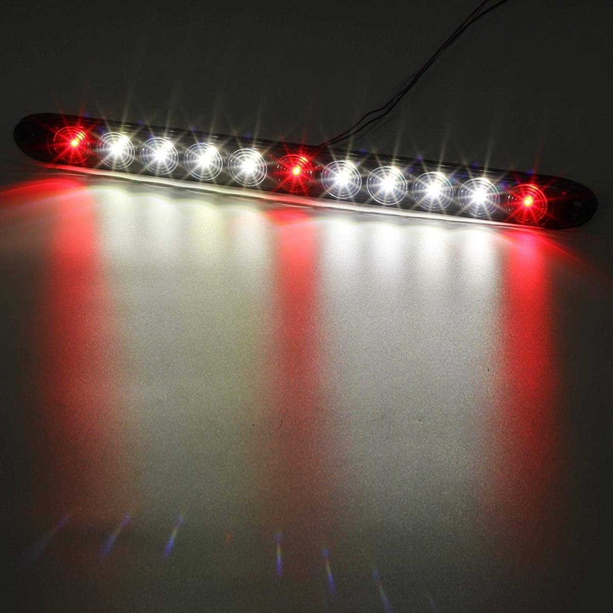 Partsam 2x 6.3 Oval Truck Trailer Led Tail Stop Brake Lights Taillights Running Red and White Backup Reverse Lights, 2x 15 Led Trailer Light Bar Smoked Red 3 ID Bar w/Reverse White Light 11 LED