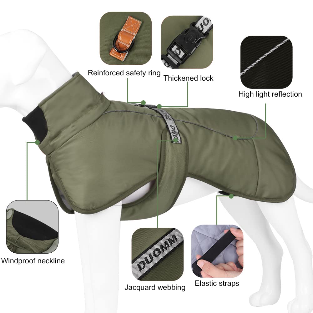 Manteaux pour Chien Imperméable Coupe Hiver Bandes Réfléchissantes Veste pour Chiens de Taille Moyenne avec Trou de Harnais Chiot de Compagnie Temps Froid Tenue Vêtements Gilet (4XL, Vert)