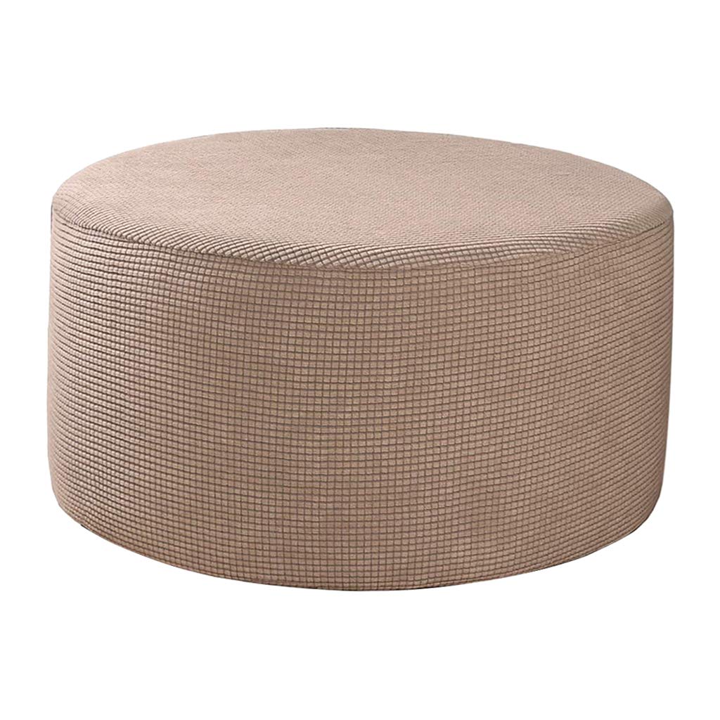 Baoblaze Ottoman Slipcovers Round Footrest Footstool Covers Stretch Storage Ottoman Covers, High Spandex Slipcover Machine Washable, Kahki