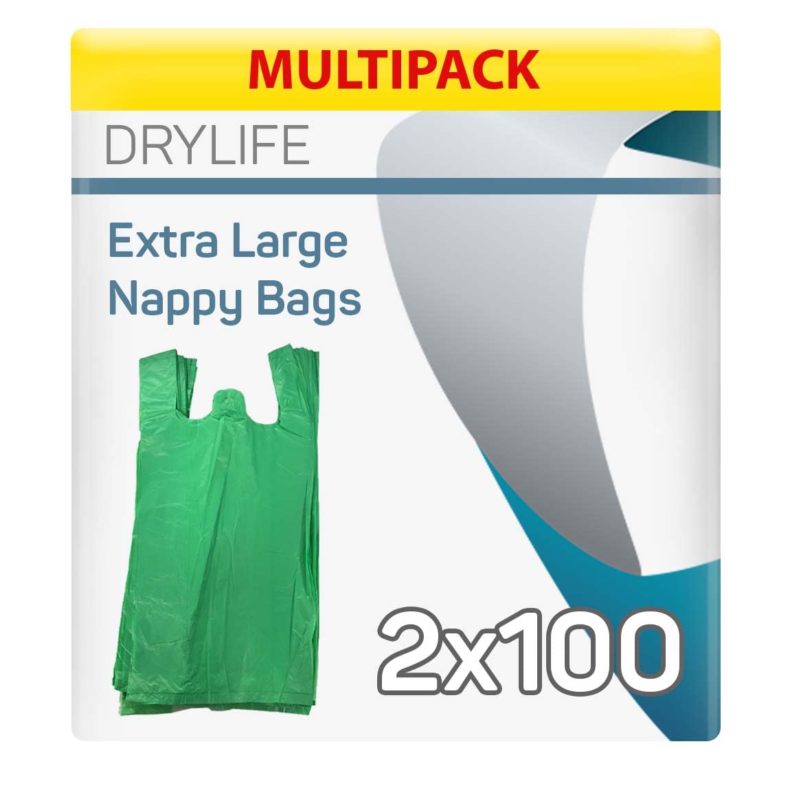200 x Drylife Scented Extra Large Nappy Disposal Bags | Easy & Hygienic Disposal, Mask Unpleasant Odours, Suitable for Big Incontinence Products | 2 Packs of 100