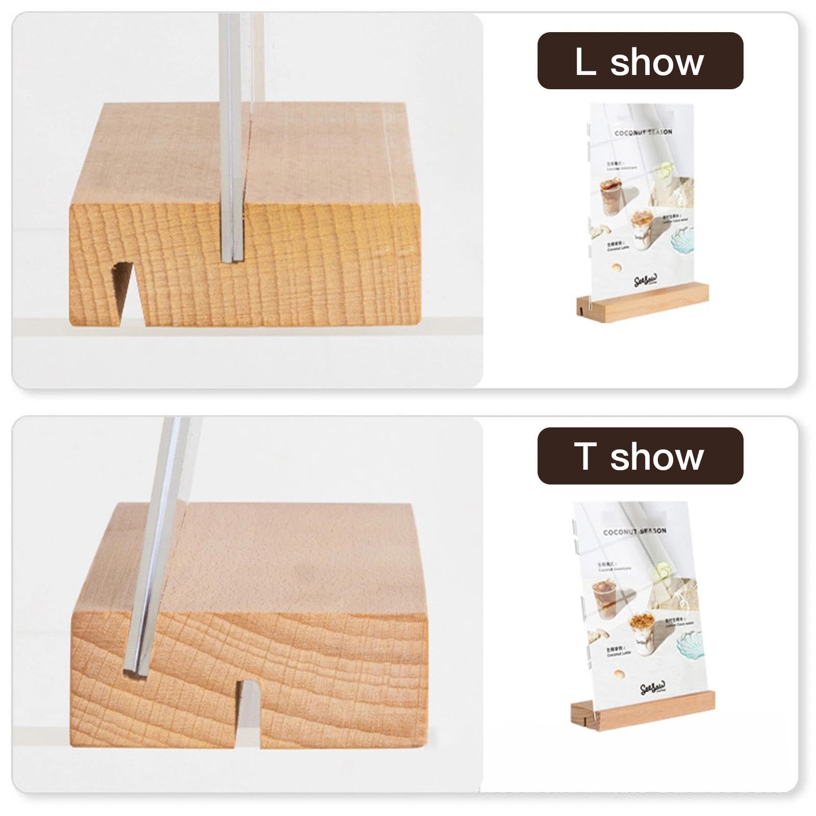 3 Pièces Porte Affiche A4 Presentoir A4 Transparent Support Affiche A 4 avec Base en Bois Présentoir de Table A 4 Porte Menu L&T 21 x 29,7cm pour Restaurants, Bureaux