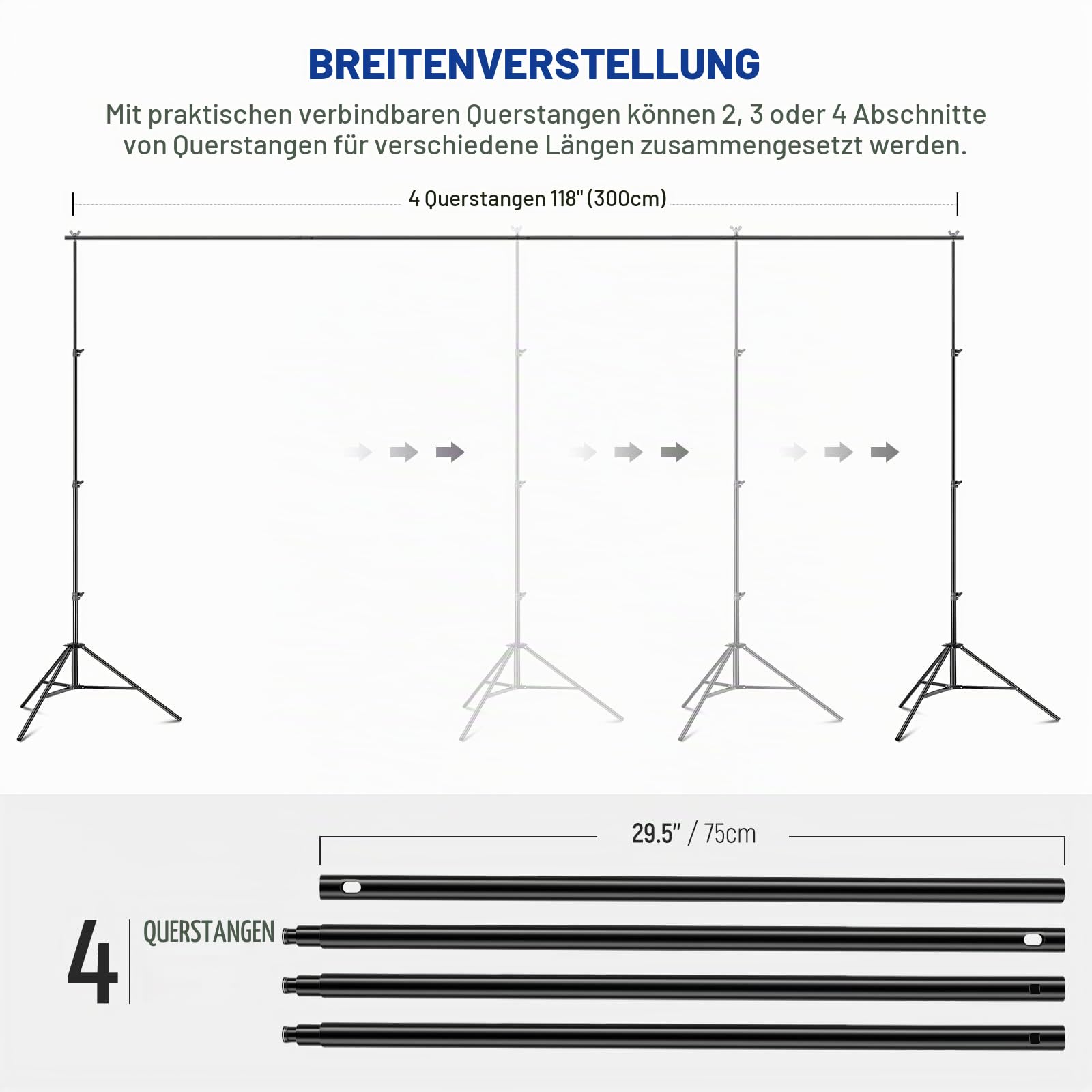 NEEWER 8,5x10 Fuß verstellbares Hintergrundständer Set, Fotografie Hintergrund Unterstützungssystem mit 4 Querstangen, 6 Federklemmen, 6 Hintergrundklammern, 2 Sandsäcken und Tragetasche