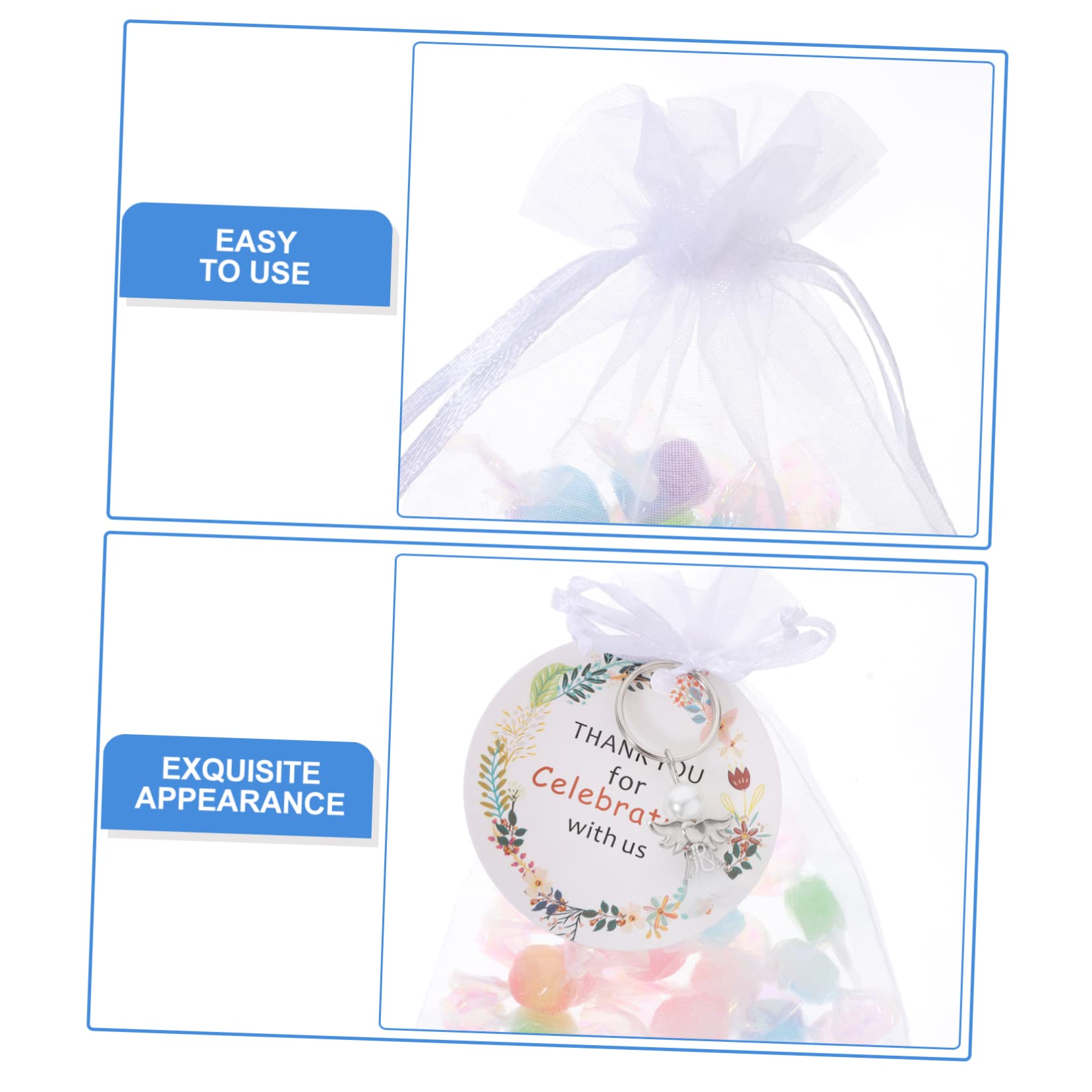 Abaodam 3ensembles Souvenirs De Baptême avec Porte-clés Aile Ange avec Organza Et Étiquettes pour Mariages Et Showers
