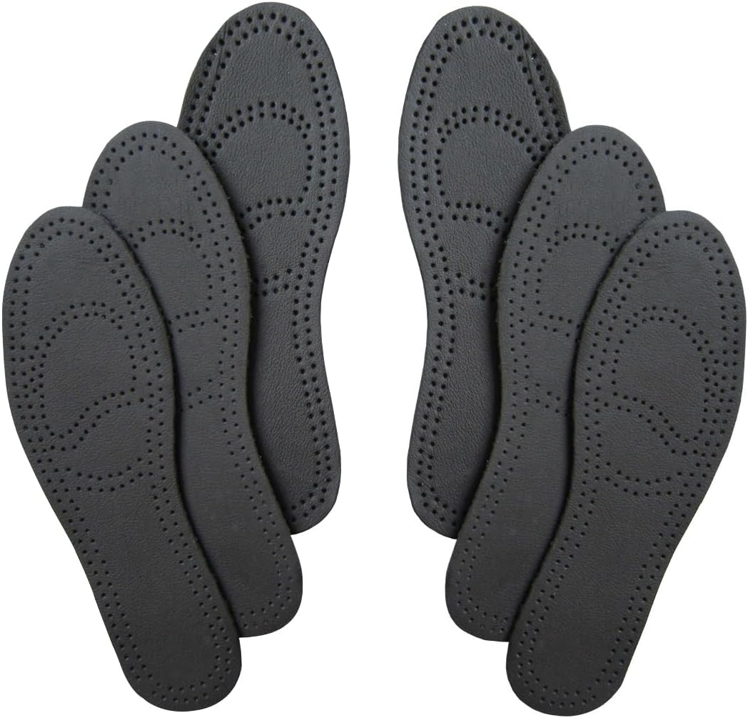 Black Leather Insoles for Women Shoes Thin Cowhide Leather Inserts for Boots and Crochets Nonslip Shoe Pads with Activated Carbon for Odor Eaters (3 Pairs/Womens US 6-6.5) - Image 8