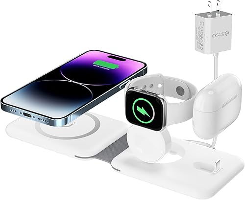 Cargador inalámbrico 3 en 1, estación de carga magnética plegable, almohadilla de carga inalámbrica de viaje rápido para múltiples dispositivos