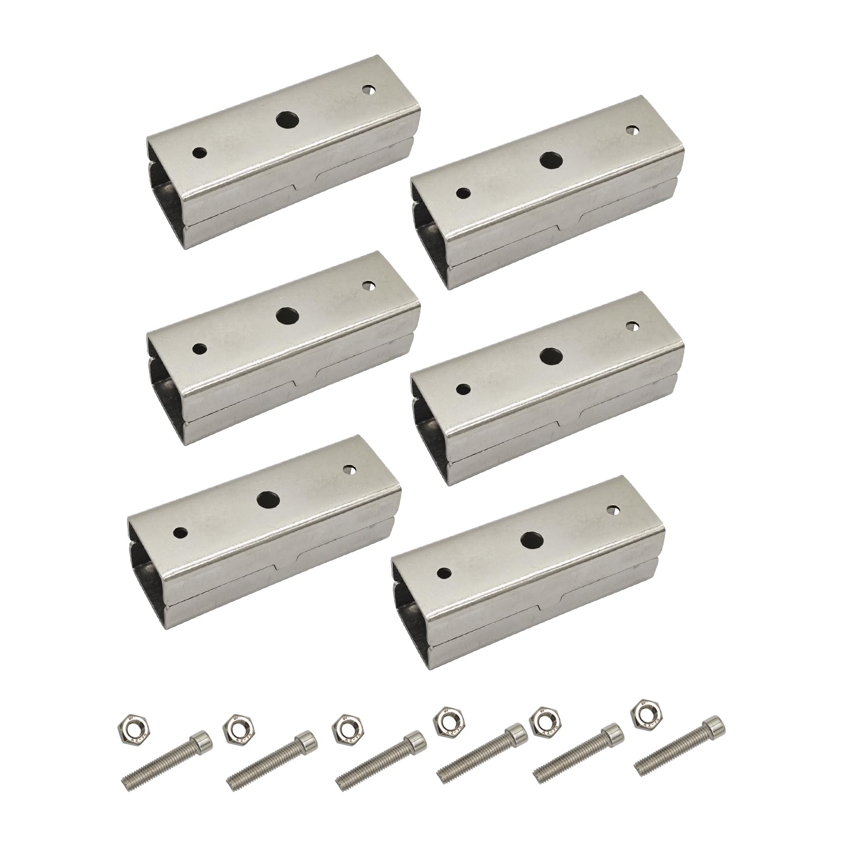 6 Pcs 1.18" Slip Square Tube Coupler, Straight Line Square Tube Connector for Fence Rail, Stainless Steel