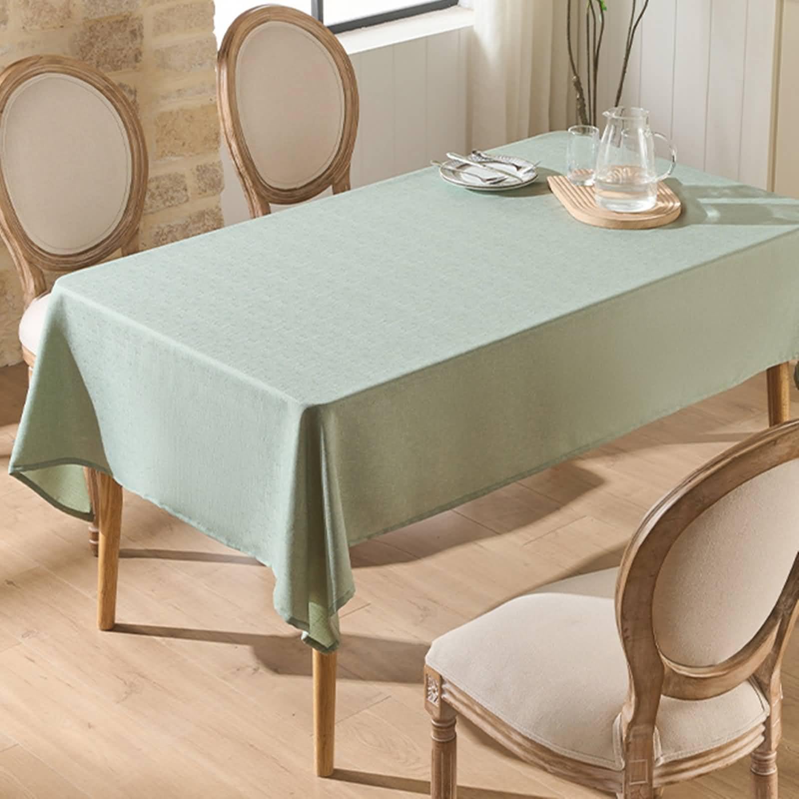 Mantel rectangular de poliéster para mesa de comedor, color verde