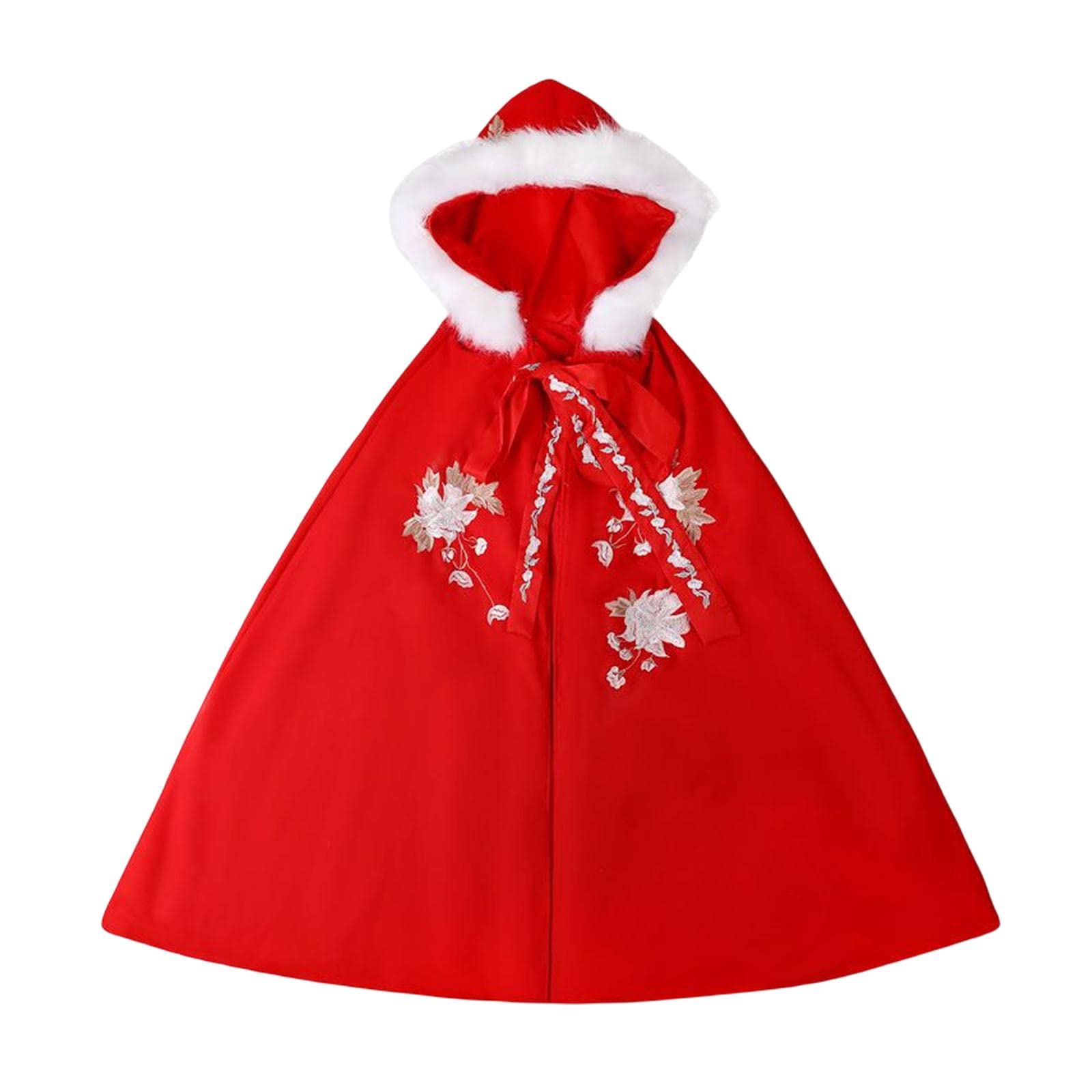 Women Cape Chinese Style Hanfu Cloak Poncho Floral Embroidery Jacket Red-image-1