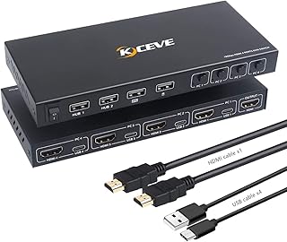 HDMI KVM Switch 4PC, 4K @ 60Hz HDMI USB 2.0 Umschalter Computer Maus und Tastatur Schalter für Laptop, PC, PS4, Xbox HDTV,...