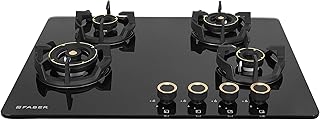 Faber 70Cm 4 Burner Hob|Auto Electric|Built-In Or Hobtop|Brass Burners|Cast Iron Pan Support|Glass Finish|Metal Knobs|Warr Price In India