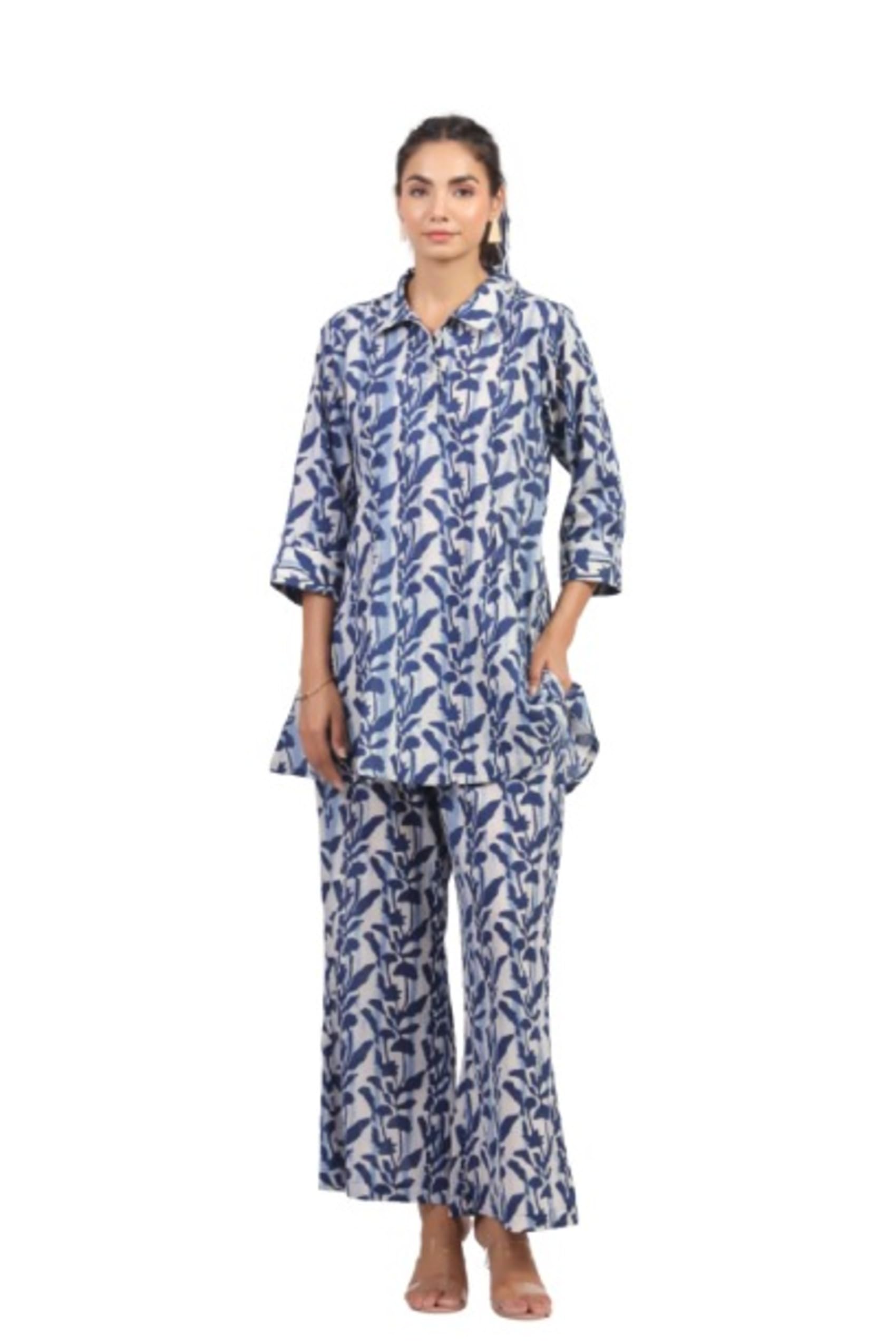 Natures Indigo Canvas Cotton Co-ord Set for Women-image-41