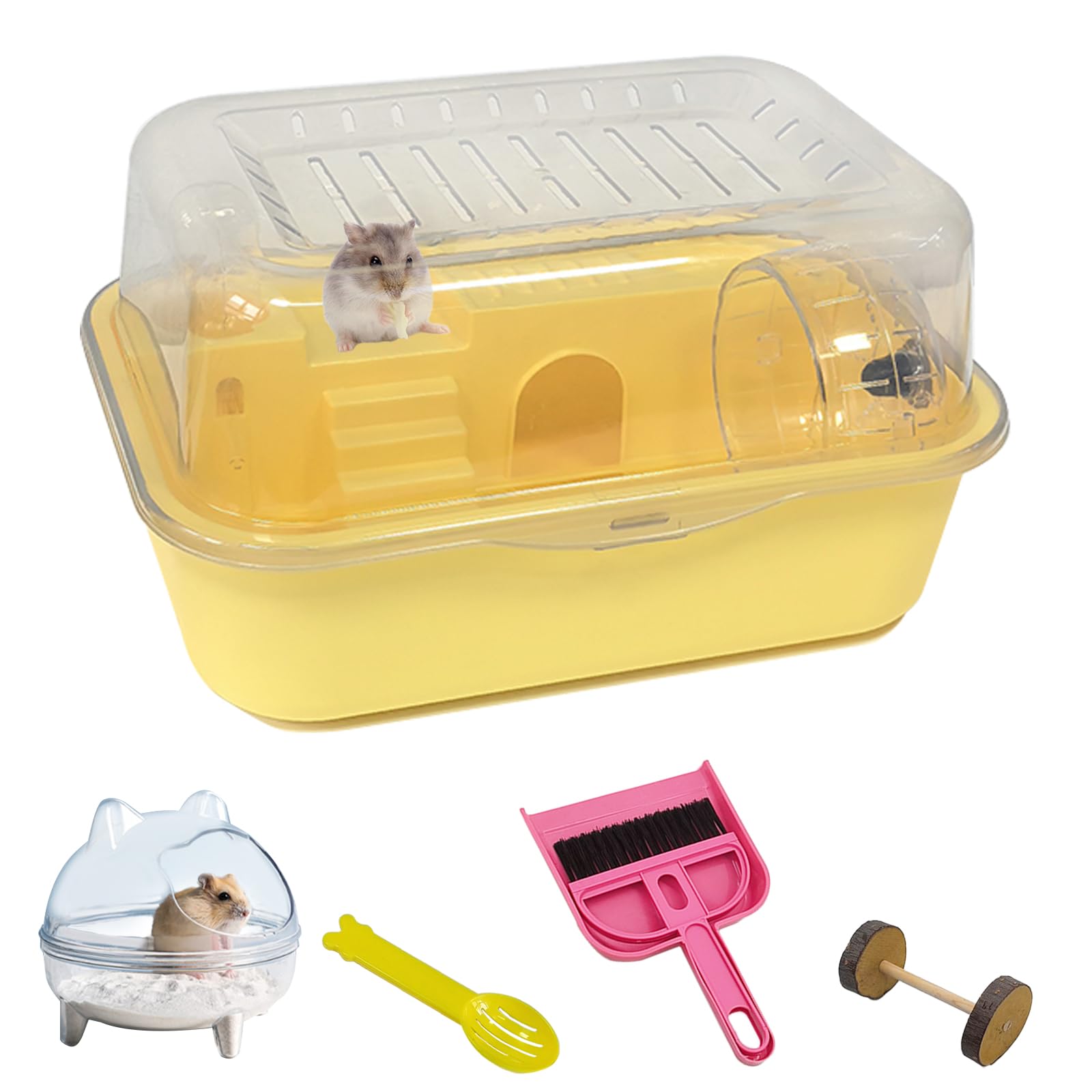 Hamiledyi Dwarf Hamster Cage Clear Plastic Small Hamster Cage Portable Carrier with Water Bottle Exercise Wheel Bathtub Box Set Toy for Dwarf Baby