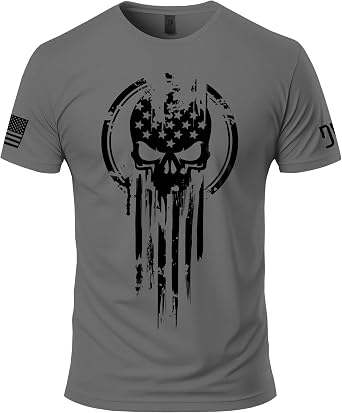 American Warrior T-Shirt - Skull Emblem Graphic Tee for Men - Short Sleeve Cotton Shirt