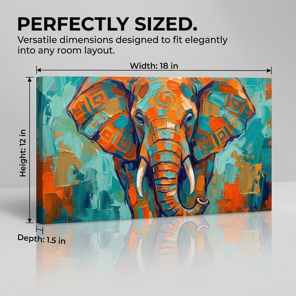 CHASTAR Vibrant Colorful Elephant Majestic Portrait Gallery Wrapped Canvas Print Wall Art Living Room Bedroom Decor, 12x18 Inches image 2