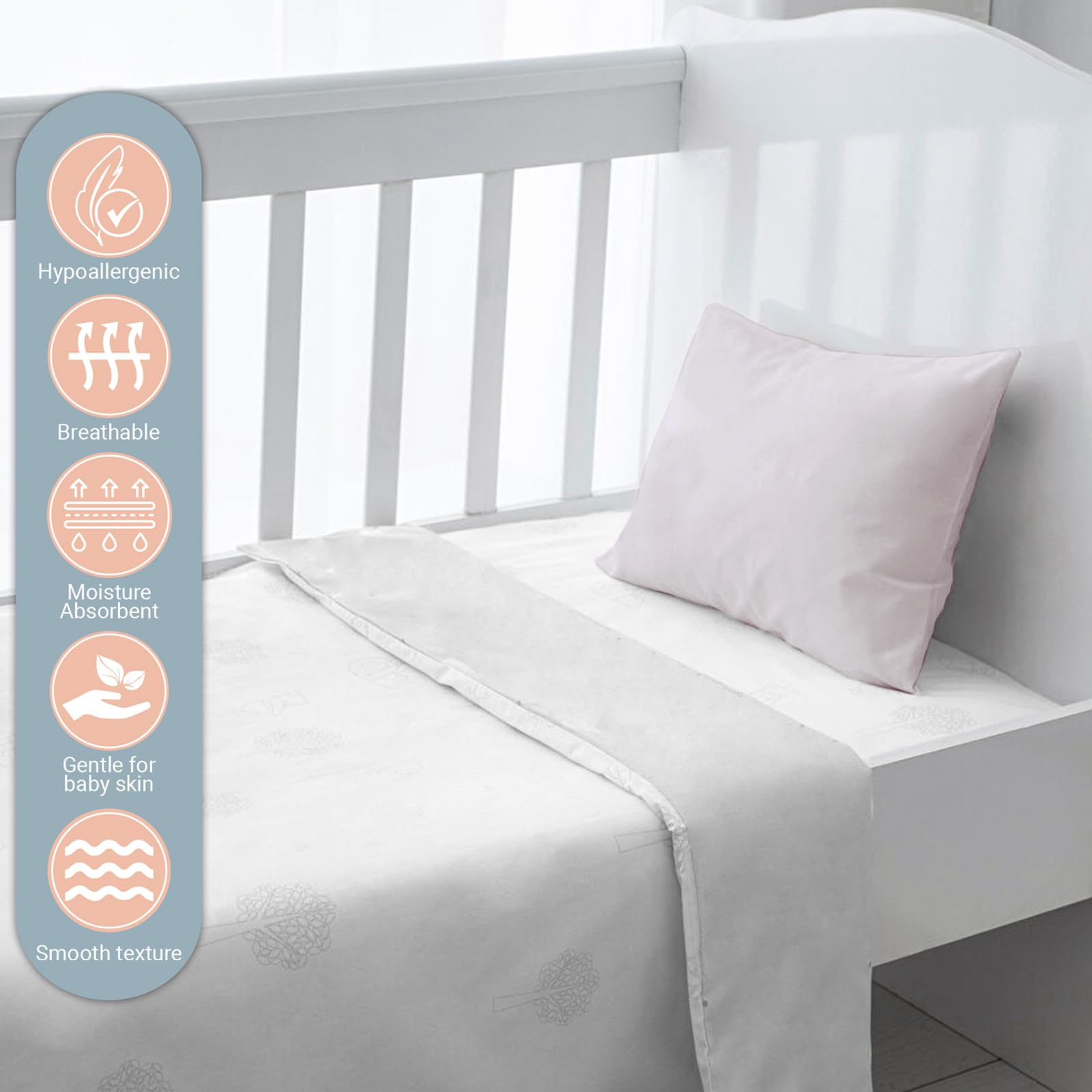 Pizuna Toddler Pillow Cases 40 x 60 cm, Light Lilac, 400 Thread Count 100% Long Staple Cotton Crib Pillowcase Set of 2 - Image 2