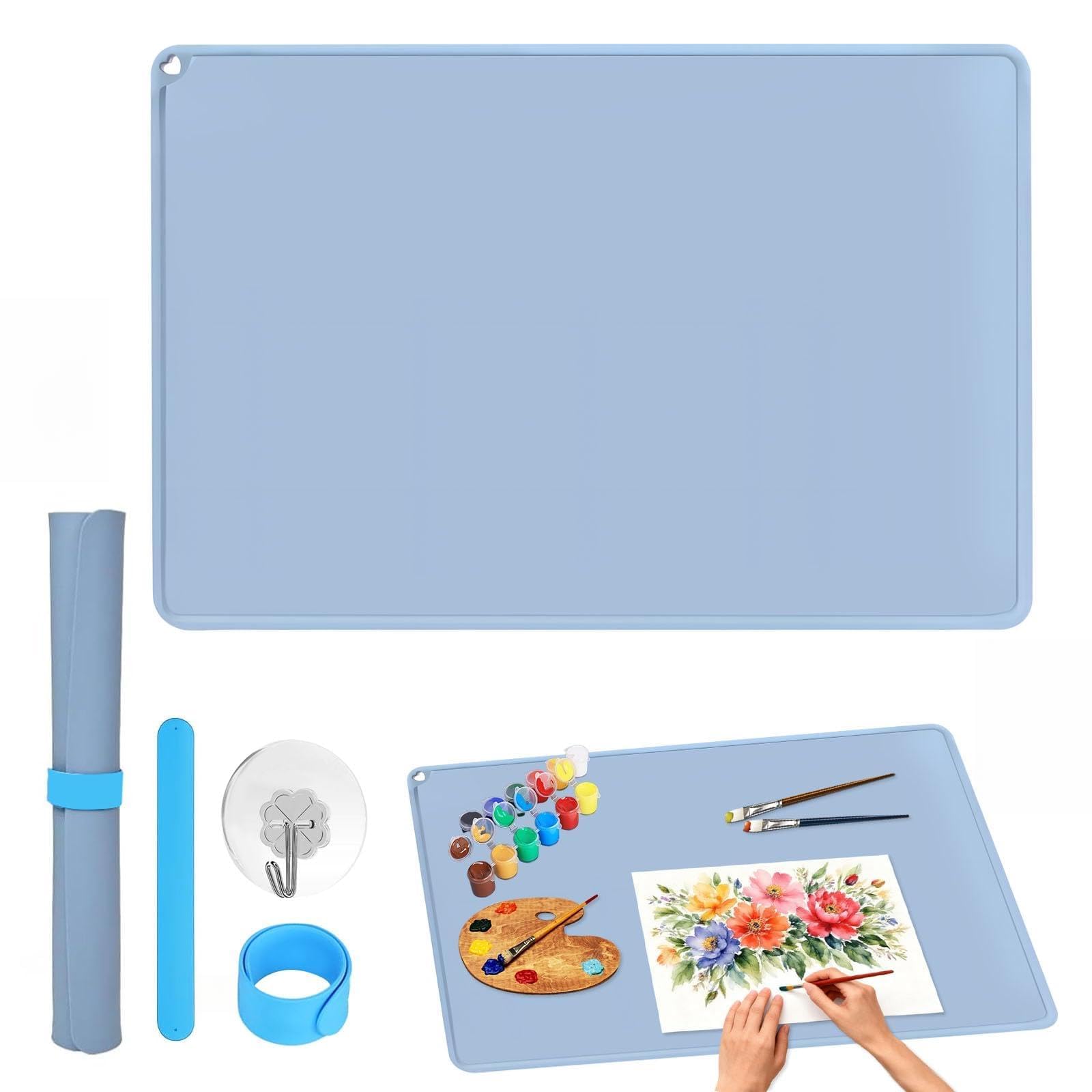 Tapis de bricolage en silicone, 60 x 40 cm, grand tapis de peinture en silicone avec porte-gobelet et support de peinture, tapis d'artiste en silicone pour peinture artistique, moulage de résine