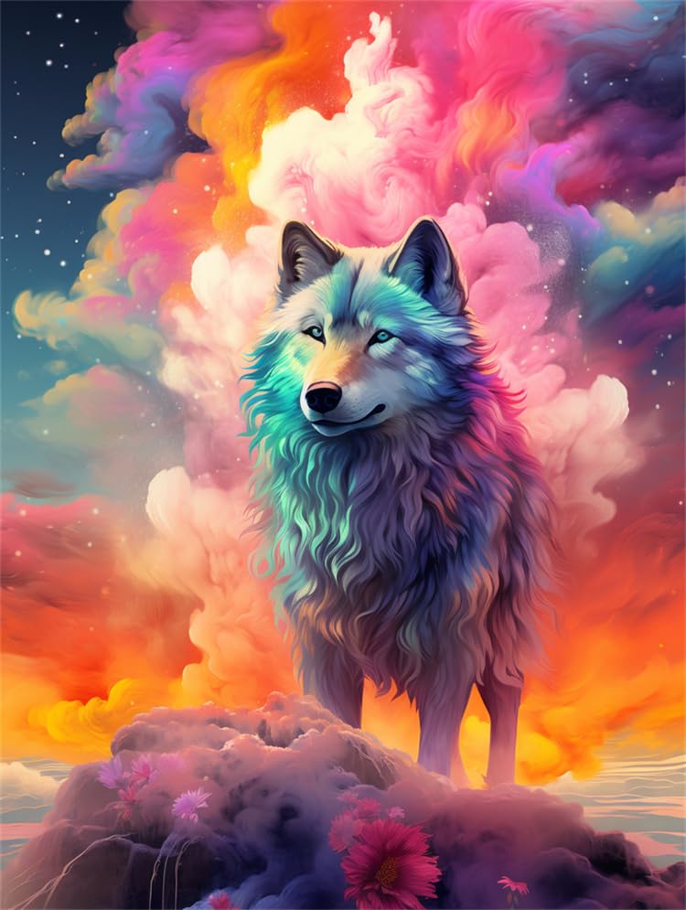 Kit point de croix perlé COKYIS loup broderie de perles animal peinture 3D 40x50