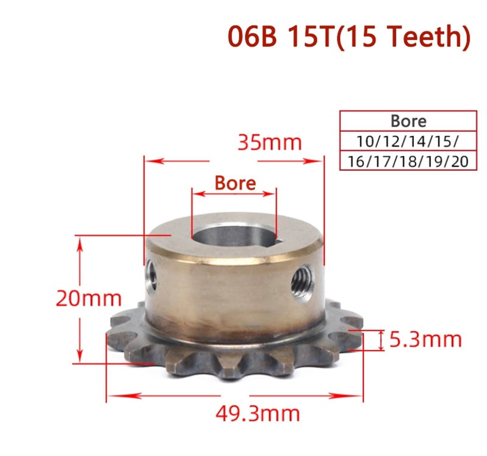 Bevel Gear Pinion Hardware Mechanical 1pcs 14T 06B Precision Industrial Drive Sprocket Wheel 14 Teeth Steel Chain Gear Bore 10 12 14 15 16 17 18 19-25mm(12mm (Keyway 4mm))