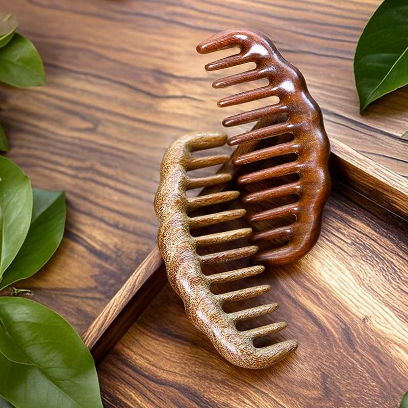 Wood Comb Cloud Shaped Wide Toothed for Massaging Theead Made of Solid