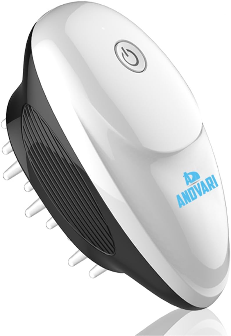 ANDVARI Head and Scalp Massager, Handheld Battery Operated - 8000 Vibrations Per Minute - Promotes Circulation and Hair Growth - Electric Massage Brush Tool