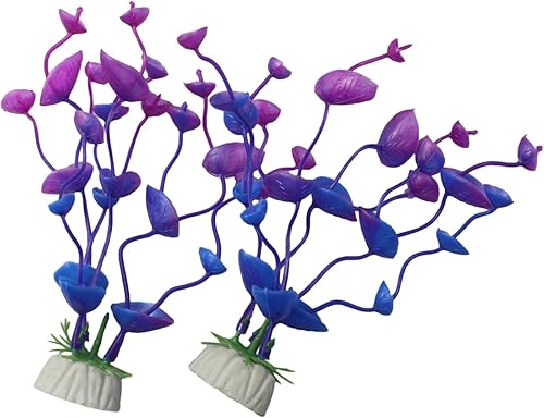 Miniatura 2 de OZXNO 4 piezas de plantas de plástico artificiales verdes para pecera, decoración de acuarios de peces (morado)