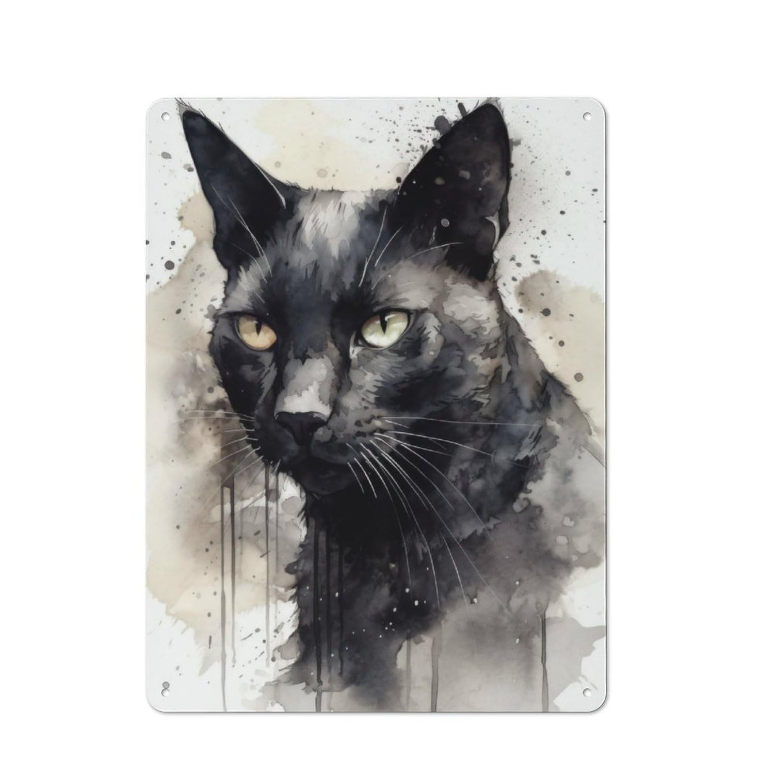 Junmoney Watercolor Black Cat Workshop Style Tin Sign 40X30cm, Garage Wall Decor For Tool Room, Garage, Studio Or Home Bar