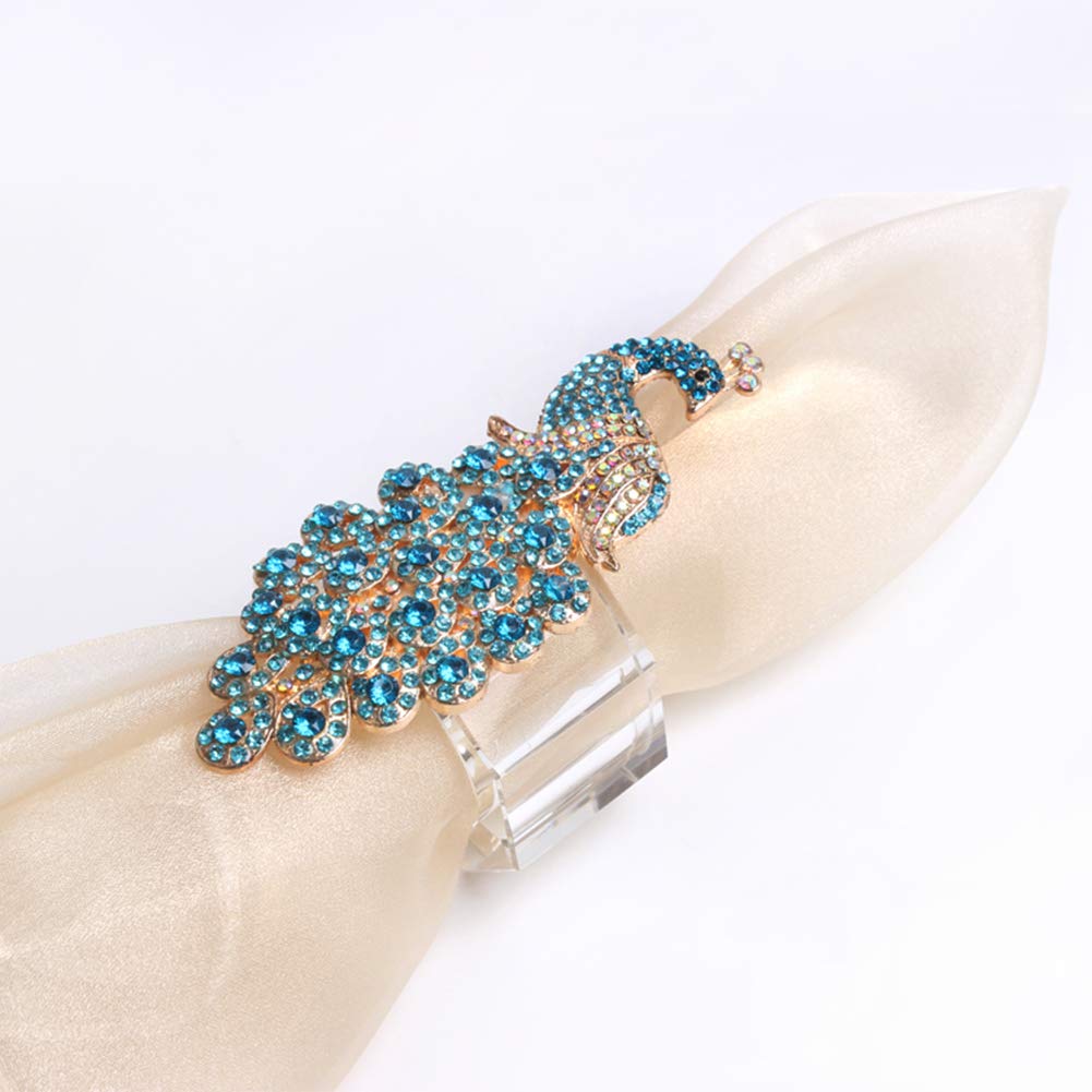 Juego de 4 servilleteros de Cristal para Mesa, decoración de Bodas, cumpleaños, para la Mesa de la Cena, Color Verde Pavo Real,Bluepeacock