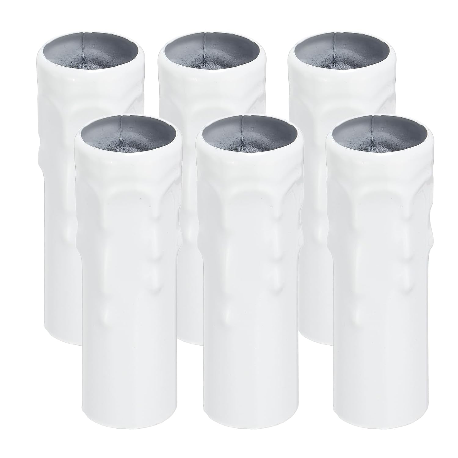 Candle Sleeves for E14 Chandeliers 3.2 Inch 6 Pcs - 24mm I.D. Metal Socket Covers with Dripping Candelabra Base, Light Bulb Accessories for Lamps DIY Lighting Fixture, White