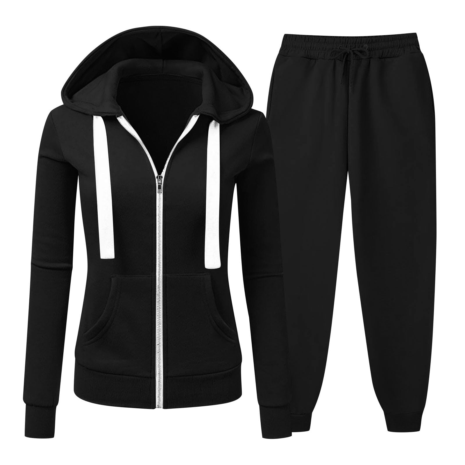 RLEHJN Damen Jogginganzug,Zweiteiler Trainingsanzug Hausanzug Set Zweiteiler Zipper Hoodie Jacke mit Taschen und Kordelzug Sportlicher Freizeitanzug Loungewear Set für Sport Fitness