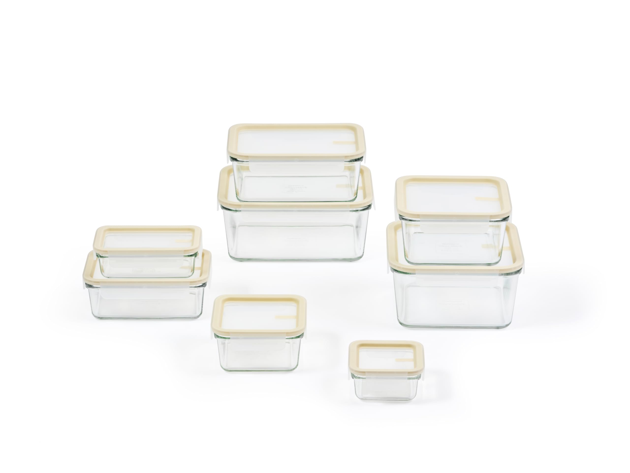 Glasslock Sens Frischhalteset aus Glas, luftdicht und auslaufsicher, 8 verschiedene Größen, rutschfester Deckel, mikrowellen- und ofenfest, perfekt für die Zubereitung von Mahlzeiten, Lunchbox