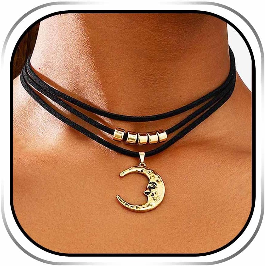 JAKAWIN Black Choker Necklace Gothic Moon Pendant Necklaces for Women