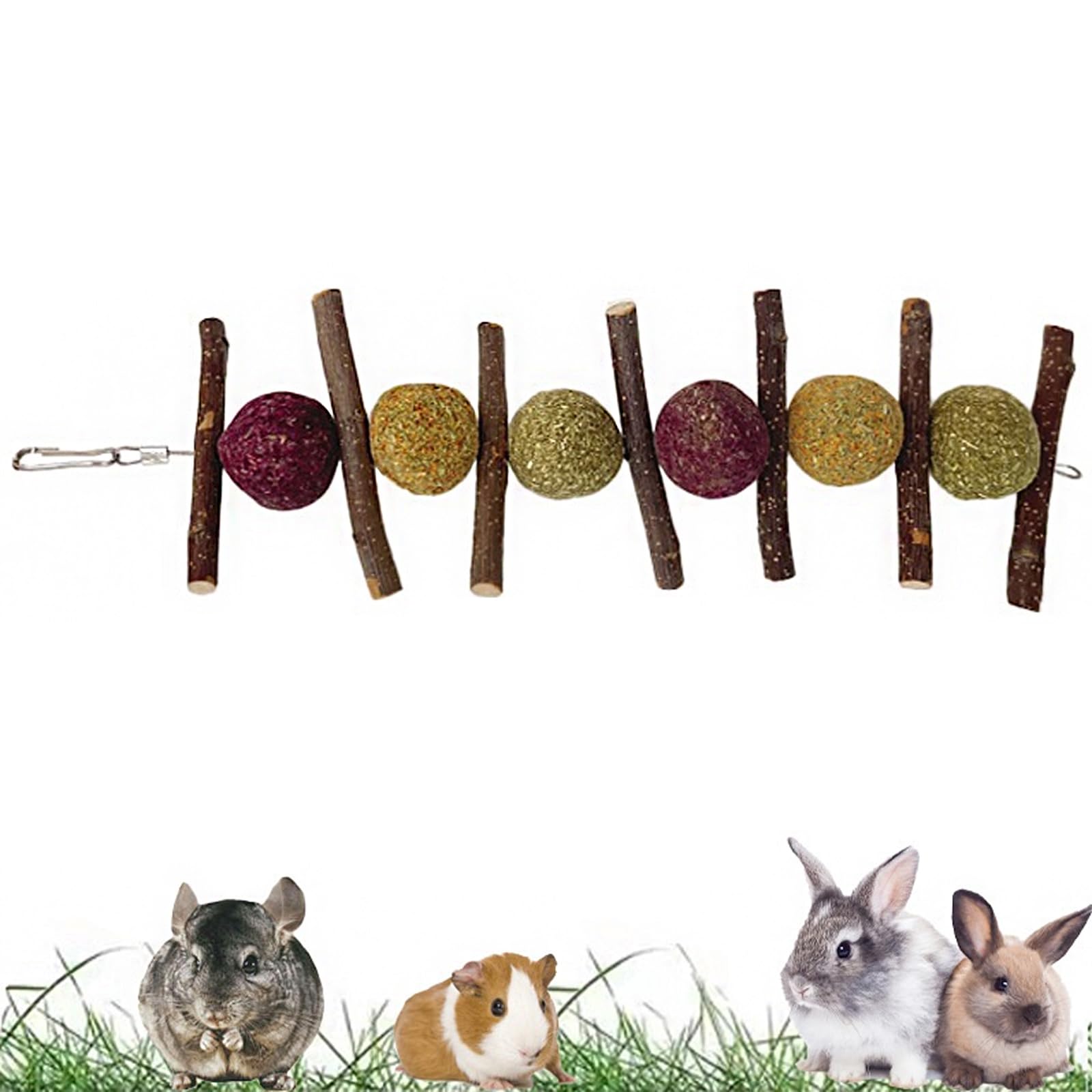 Rynvarl Kauspielzeug für Nagetiere – 130 g natürliche Heukugeln & Apfelzweige – Kaninchen, Hamster, Meerschweinchen, Chinchilla