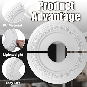 Split PU Ceiling Medallion 12inch For Lights And Ceiling Fans Decorative Ceiling Plate With Lightweight And Construction