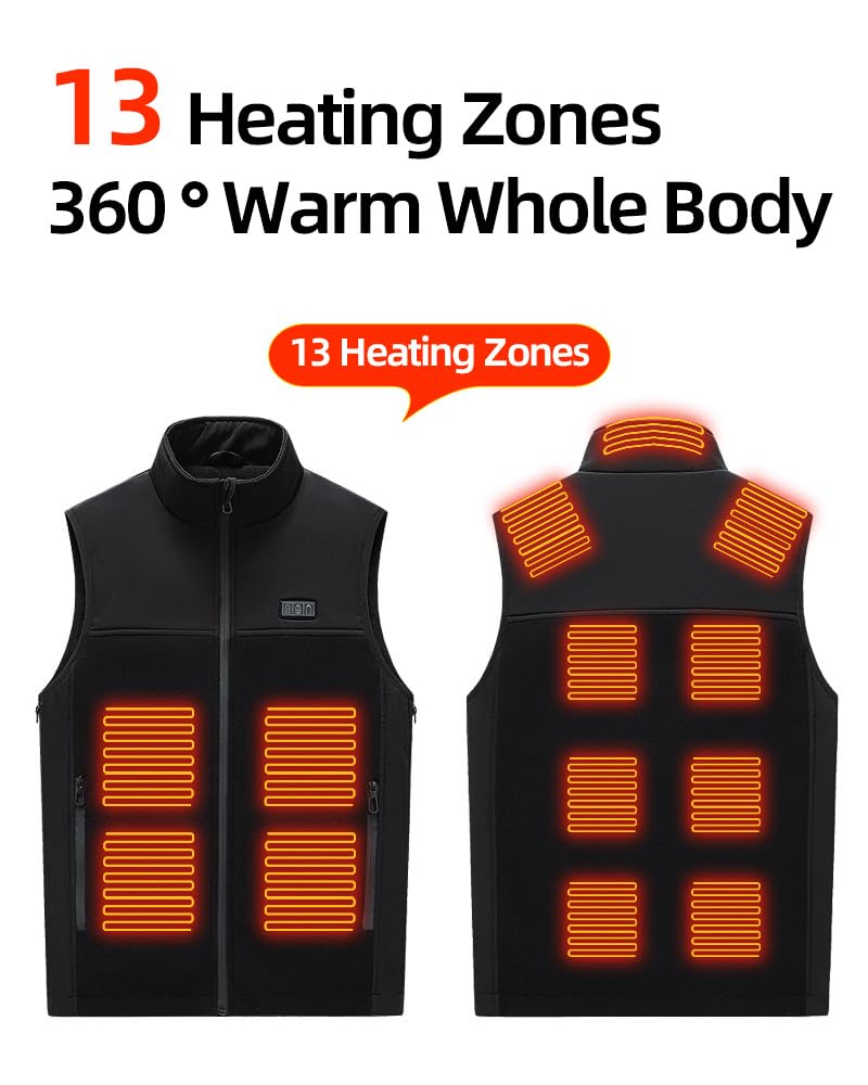 Xerial Fleece Heated Vest For Men Women, Usb Rechargeable Electric Heating Vest, Warming Heated Jacket, Hunting Clothing (Black, 4XL-5XL-6XL)