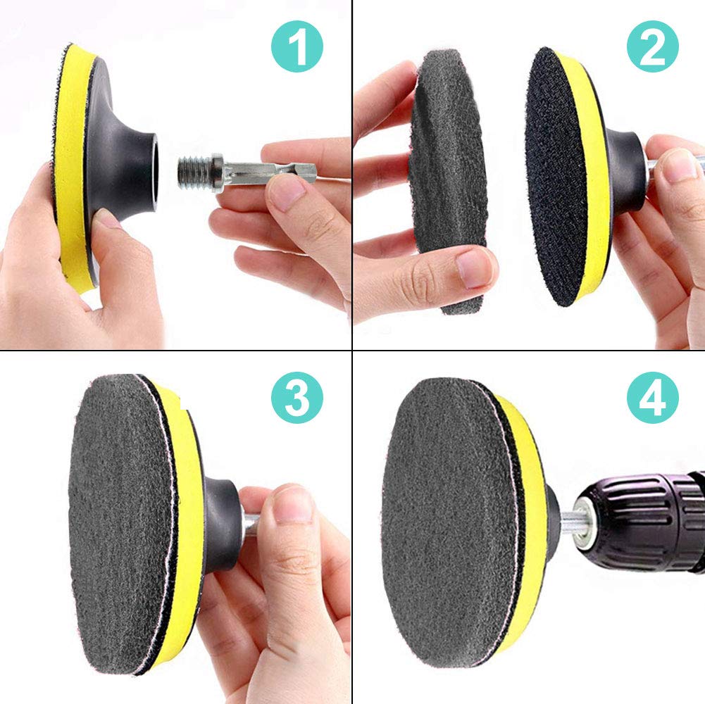 Carkio 17-Piece Drill Scrub Pad Kit - 5 Inch Pads For Cleaning, Polishing, & Surface Prep